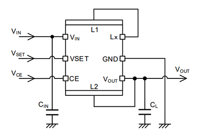 Application Circuit Diagram - Torex Semiconductor XCL233 Inductor Built-in Step-Down DC/DC Converter